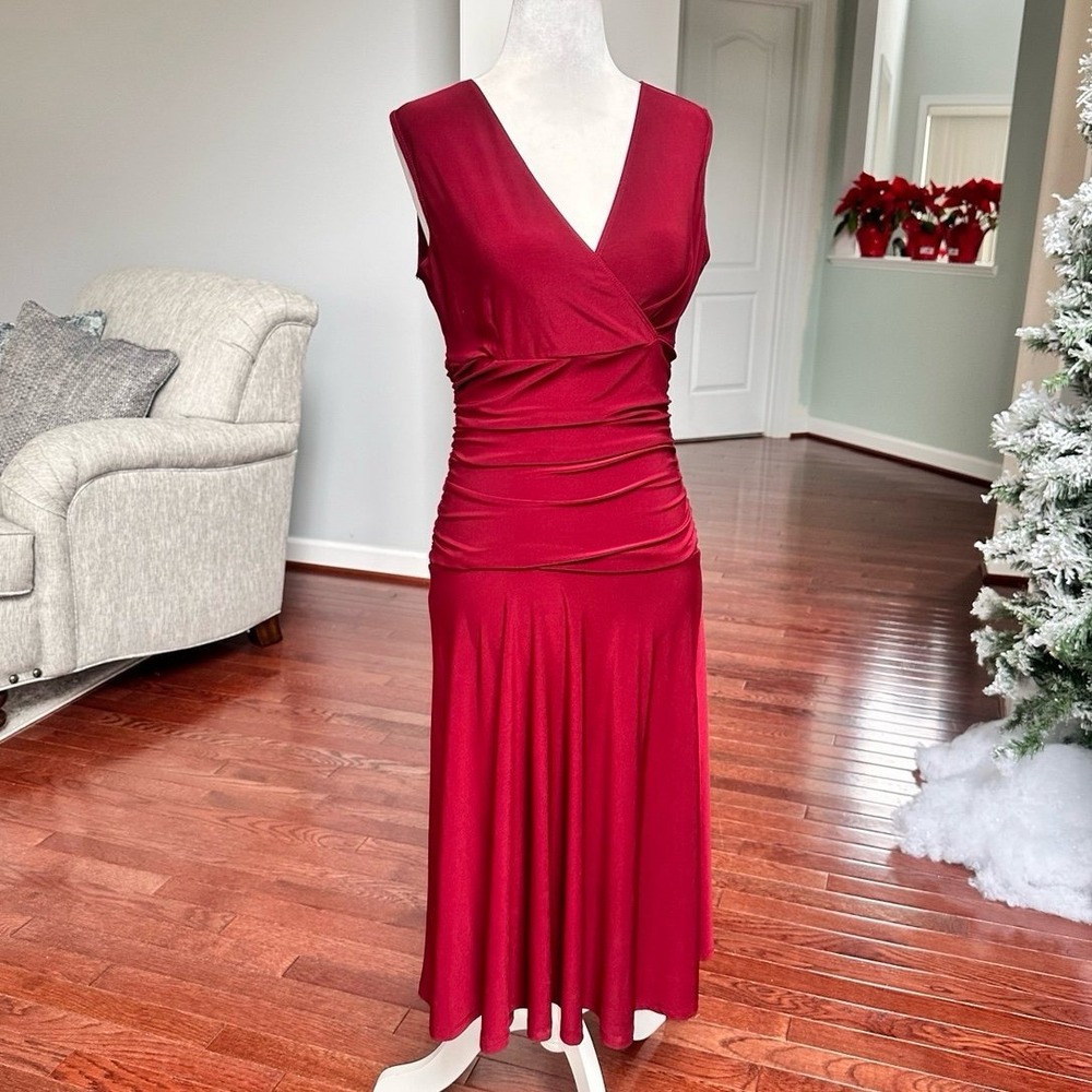 Vintage Rekucci Burgundy Simple Plunge Cocktail Feminine Dress Size 4 - Picture 3 of 10